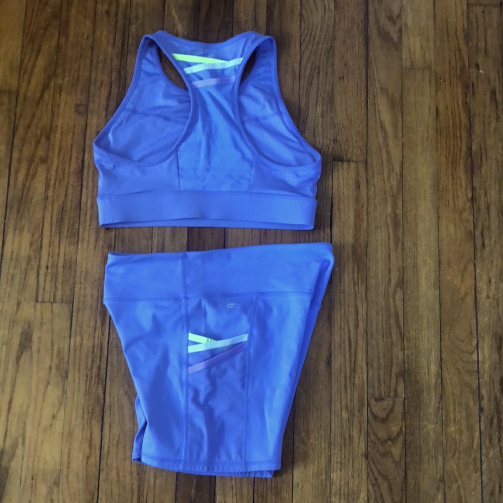 Fabletics sports bra and spandex shorts set